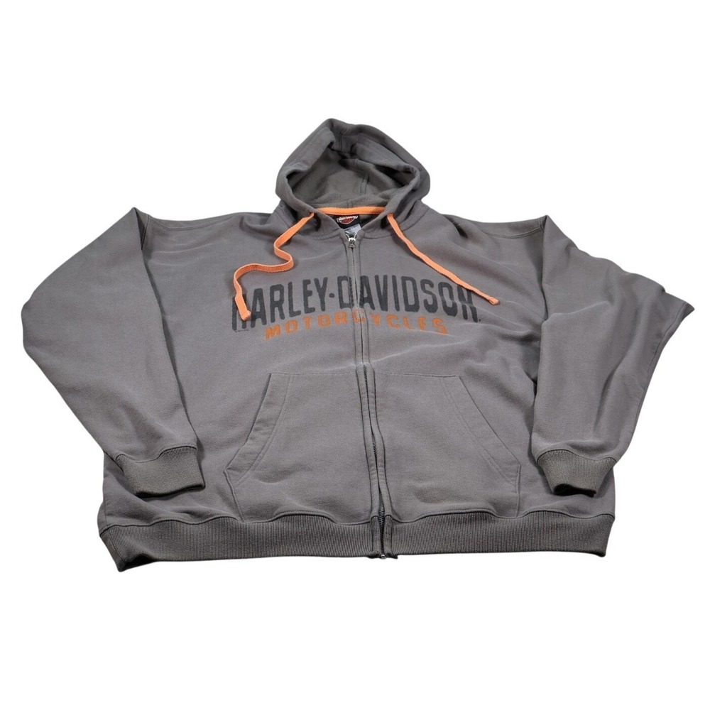 Harley-Davidson Hoodie Mens 2XL Gray Full Zip Hooded Pockets Dallas Texas